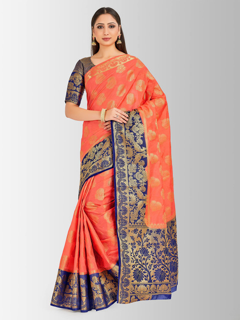 

MIMOSA Orange Art Silk Woven Design Kanjeevaram Saree