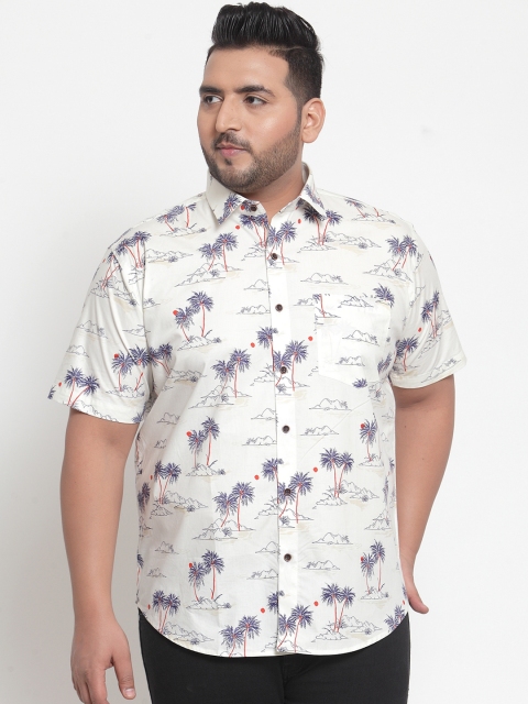 

plusS Men Beige Regular Fit Printed Casual Shirt