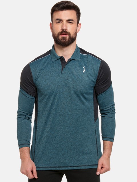 

Campus Sutra Men Green Colourblocked Polo Collar T-shirt