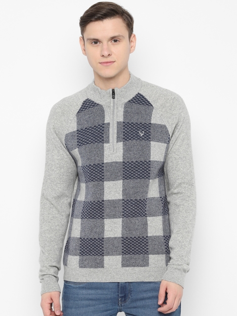 

Allen Solly Men Grey & Blue Checked Sweater