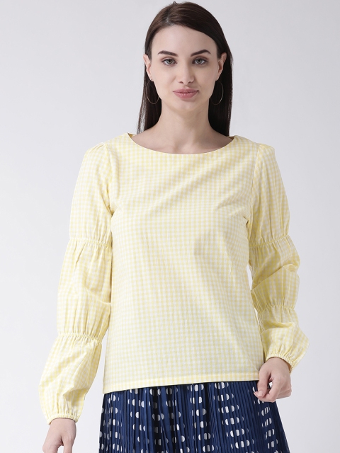 

Leo Sansini Women Yellow Checked Pure Cotton Top