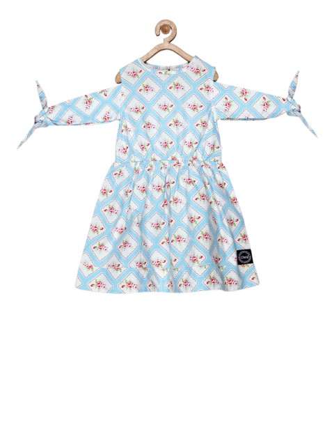

Olele Girls Blue & Pink Floral Printed Fit and Flare Dress