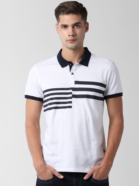 

Peter England Casuals Men White & Navy Blue Striped Polo Collar T-shirt