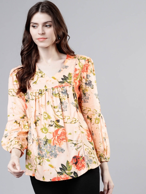 

Vishudh Women Peach-Coloured Printed A-Line Top