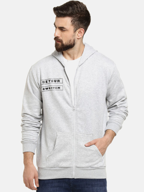 

Campus Sutra Men Grey Printed Hooded Sweatshirt