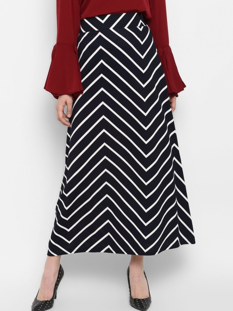 

TRENDY DIVVA Women Navy Blue & White Chevron-Striped A-Line Maxi Skirt