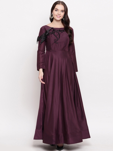 

Kvsfab Women Burgundy & Black Embellished Maxi Dress