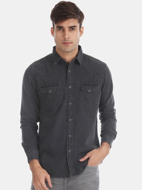 

Aeropostale Men Charcoal Grey Slim Fit Solid Casual Shirt
