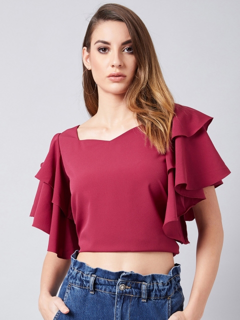 

Athena Women Mauve Solid Crop Top