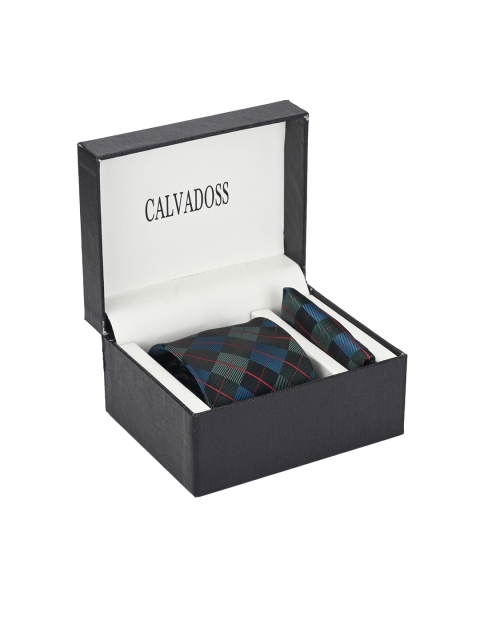 

Calvadoss Men Green & Teal Blue Checked Accessory Gift Set