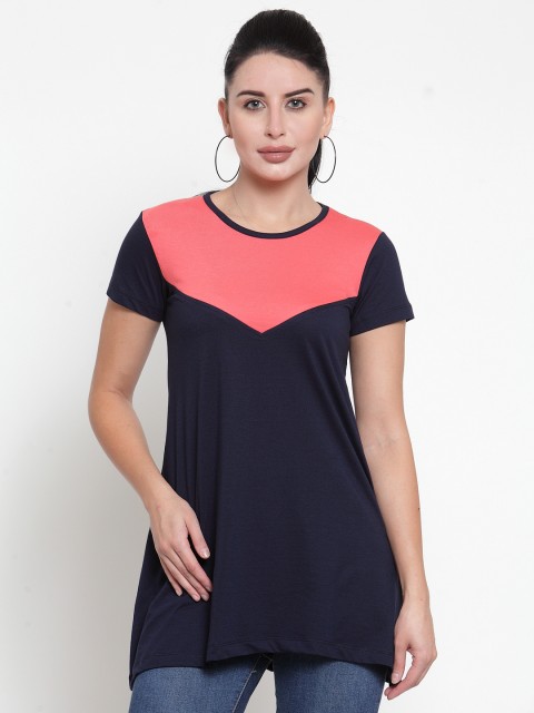 

Kalt Black & Pink Colourblocked Tunic, Navy blue