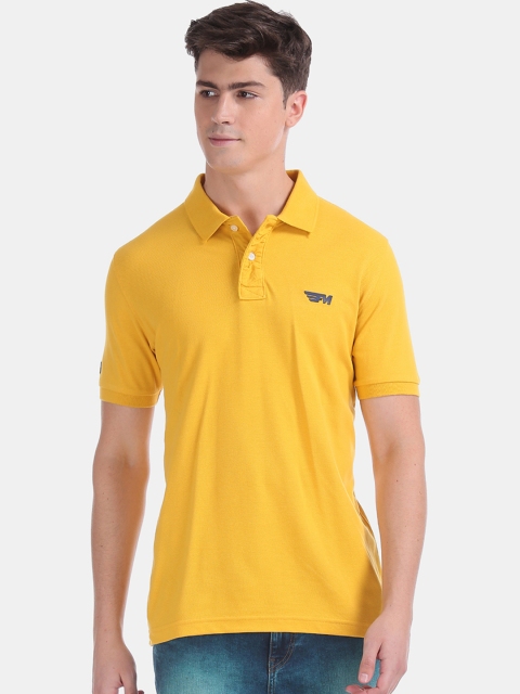 

Flying Machine Men Yellow Solid Polo Collar Pure Cotton T-shirt
