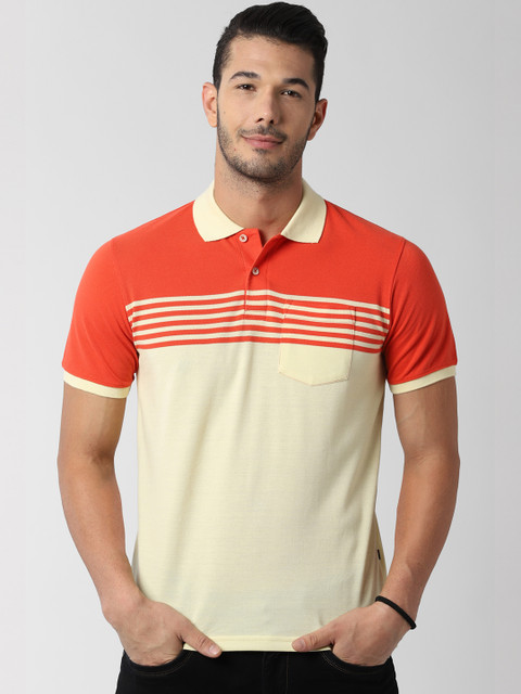 

Peter England Casuals Men Beige Striped Polo Collar T-shirt