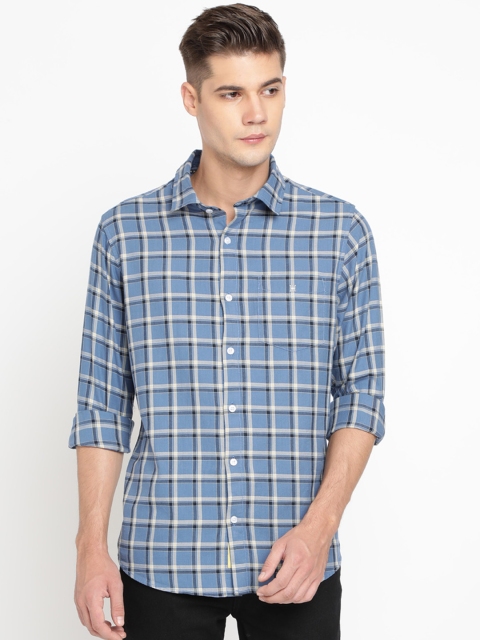 

TED HARBOR Men Blue & White Slim Fit Checked Casual Shirt