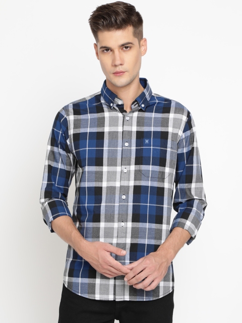 

TED HARBOR Men Blue & Grey Slim Fit Checked Casual Shirt