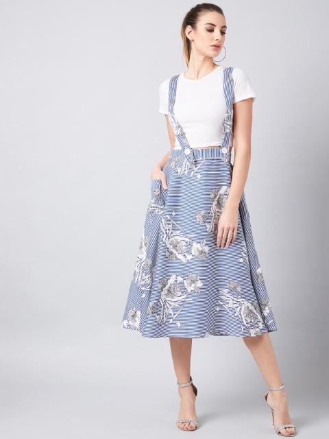 

Athena Women Blue & White Printed High-Rise A-Line Midi Skirt
