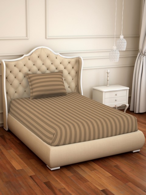 

SPACES Brown Striped 210 TC Cotton 1 Single Bedsheet with 1 Pillow Covers