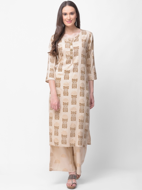

aayusika Women Beige Printed Kurta with Palazzos