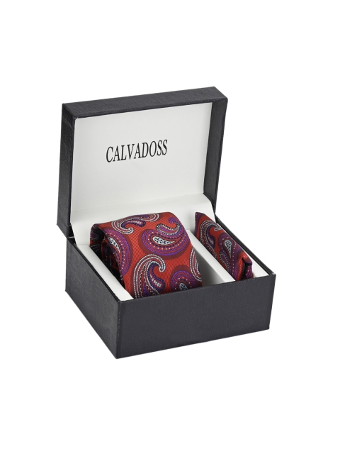

Calvadoss Men Red & Purple Paisley Printed Accessory Gift Set