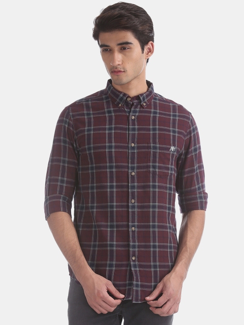 

Aeropostale Men Maroon & Purple Slim Fit Checked Casual Shirt