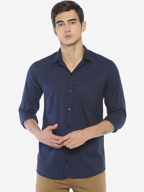 

LEVIZO Men Navy Blue Premium Regular Fit Solid Casual Shirt
