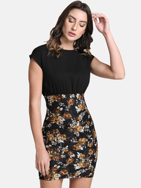 

Kazo Women Printed Black Bodycon Dress