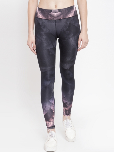 

Boston Club Women Black & Blue Printed Skinny-Fit Gym Tights