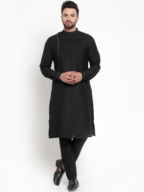 

TREEMODA Men Black Solid Kurta with Churidar