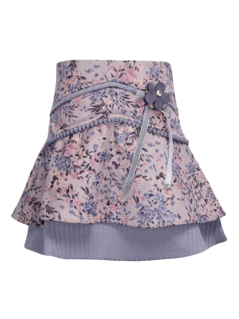 

CUTECUMBER Girls Grey & Pink Floral Printed A-Line Knee-Length Skirt With Leggings