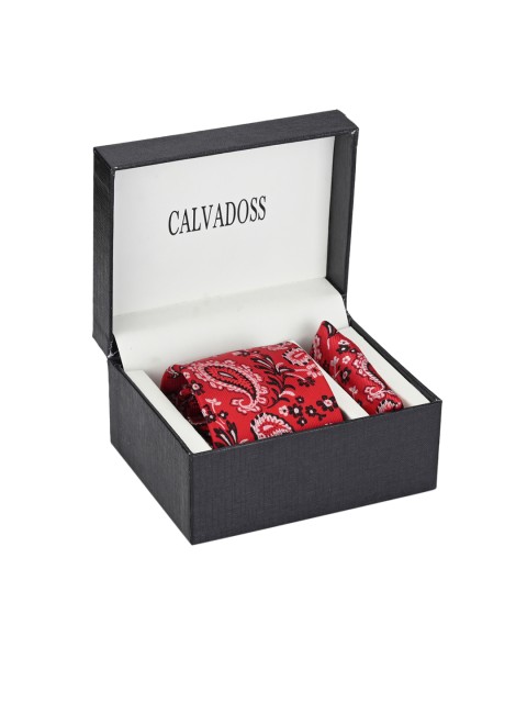 

Calvadoss Men Red & White Paisley Printed Accessory Gift Set