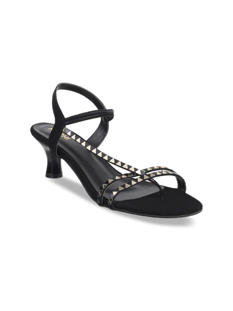 

Mochi Women Black & Silver-Toned Embellished Heels