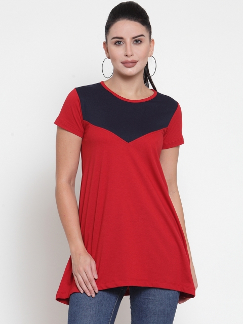 

Kalt Red & Navy Blue Colourblocked Tunic