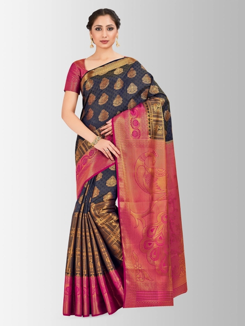 

MIMOSA Navy Blue Art Silk Woven Design Kanjeevaram Saree