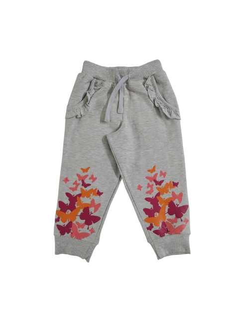 

KiddoPanti Girls Grey Melange & Maroon Printed Joggers