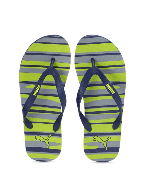 

Puma Unisex Navy Blue & Lime Green Striped Conik GU IDP Thong Flip-Flops
