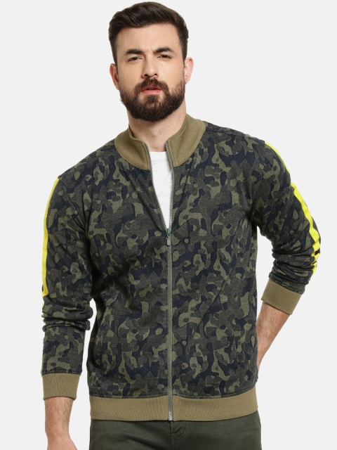 

Campus Sutra Men Olive Green Printed Jacket
