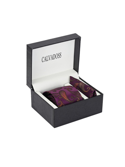 

Calvadoss Men Purple & Orange Paisley Printed Accessory Gift Set