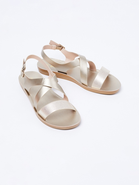 

Ginger by Lifestyle Women Muted Gold-Toned Solid Open Toe Flats