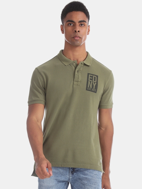 

Ed Hardy Men Olive Green Solid Polo Collar T-shirt