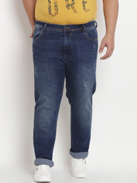 

John Pride Plus Size Men Blue Regular Fit Mid-Rise Low Distress Stretchable Jeans