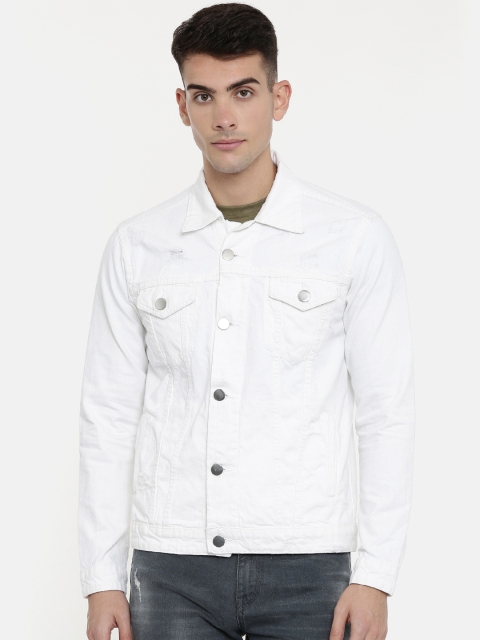 

CINOCCI Men White Solid Denim Jacket