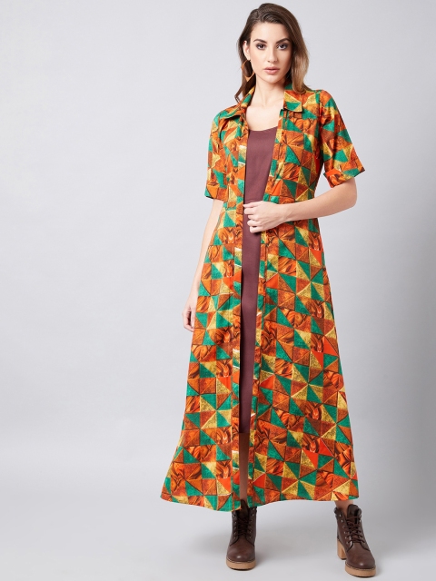

Athena Women Brown Solid A-Line Dress With Longline Shrug
