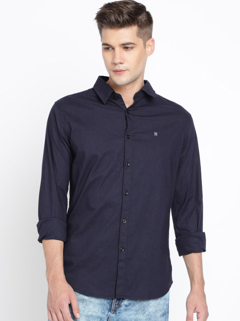 

TED HARBOR Men Navy Blue Slim Fit Solid Casual Shirt