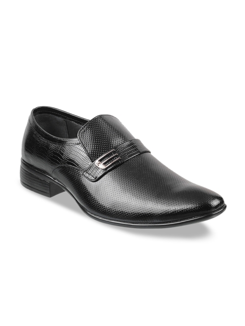 

Mochi Men Black Textured Leather Formal Slip-On