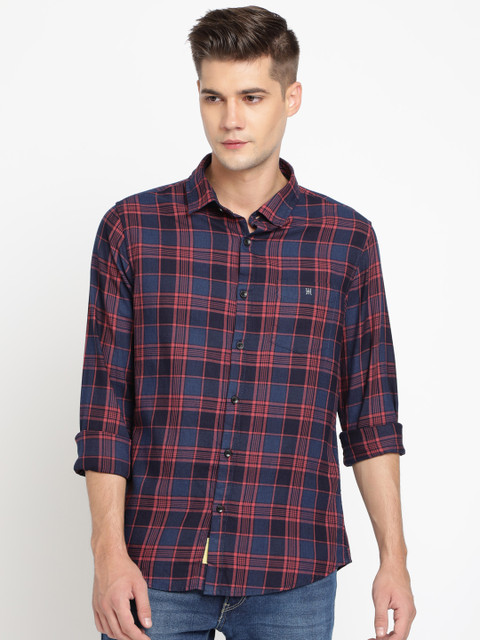 

TED HARBOR Men Blue & Red Slim Fit Checked Casual Shirt