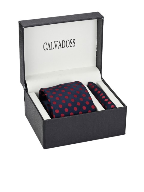 

Calvadoss Men Navy Blue & Red Patterned Accessory Gift Set