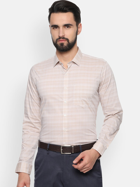 

Van Heusen Men Beige & White Checked Slim Fit Formal Shirt