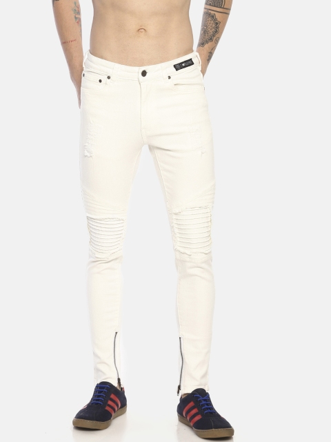 

KULTPRIT Men Off-White Skinny Fit Mid-Rise Low Distress Stretchable Jeans