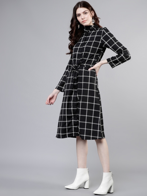 

Tokyo Talkies Women Black & White Checked Shirt Dress