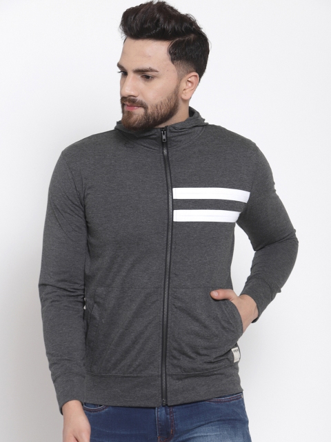 

Hubberholme Men Charcoal Grey & White Solid Sweatshirt